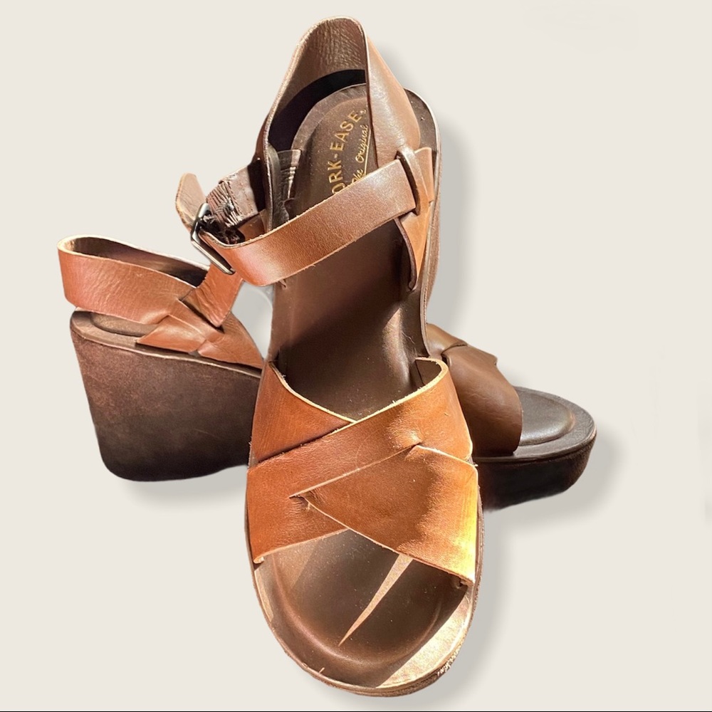 Kork-Ease Heels 11 Tan Brown Women’s Shoes Wedge Sandals Buckle Open Toe - Picture 4 of 5